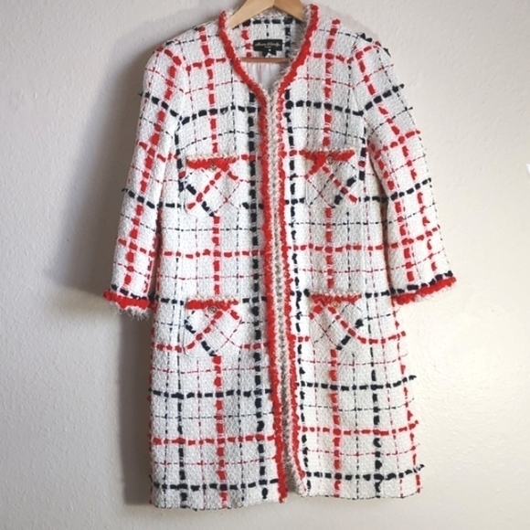 NWOT Amen Wardy Check Pattern Tweed Long Coat Size FR46 - Picture 3 of 16